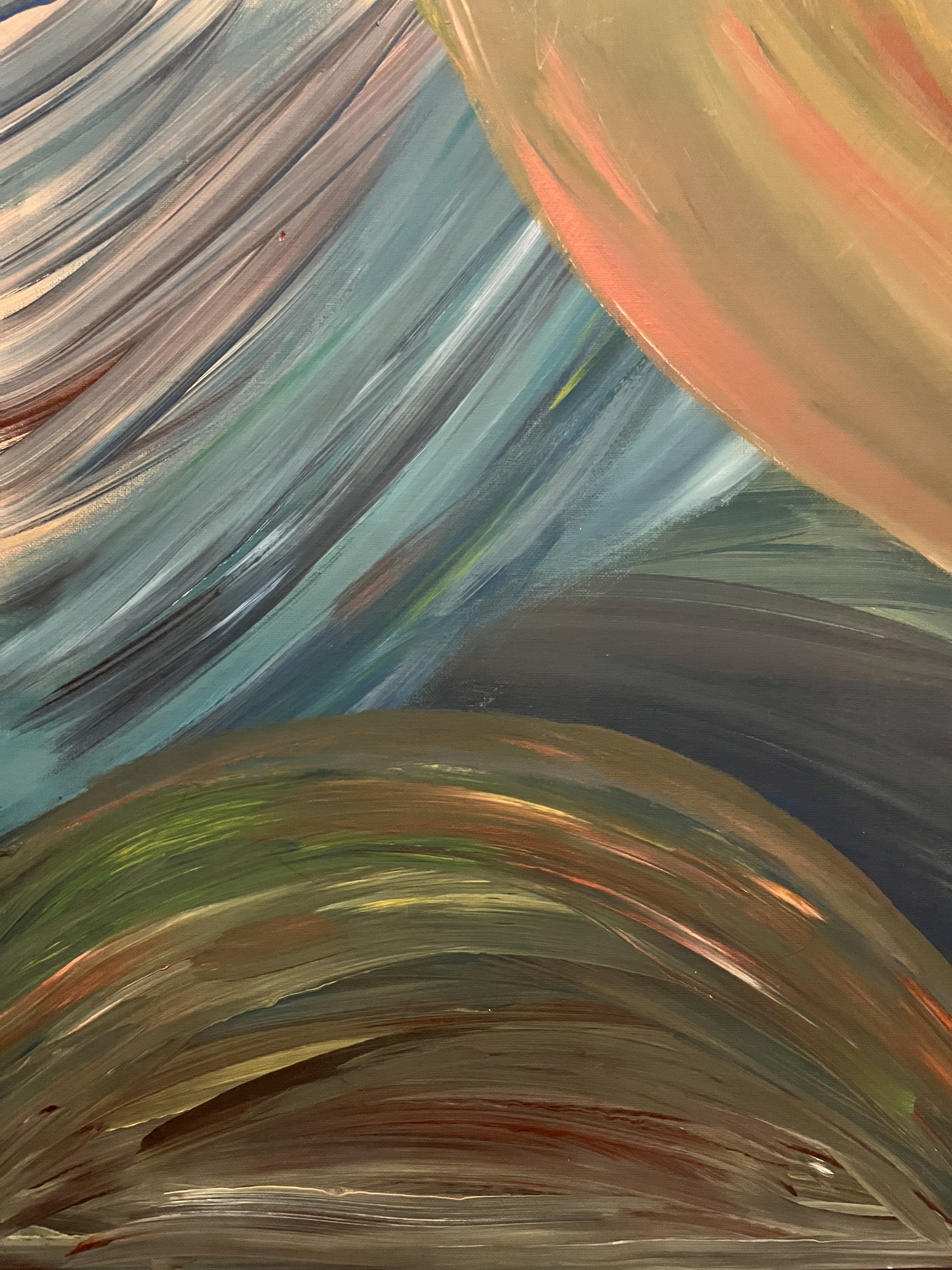 abstract acrylic painting, orange, blue, green